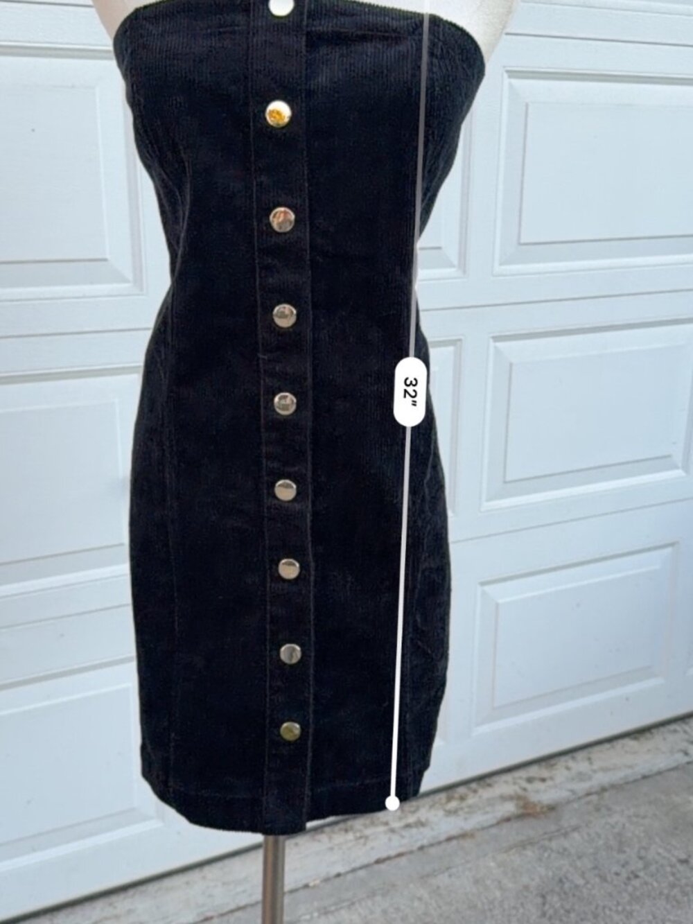 GAP NWT Black Corduroy Strapless Button Front Mini Dress L Bodycon 90s Y2K - Picture 6 of 7